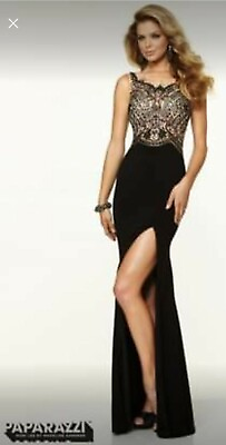 #ad Long Wedding Evening Prom Party Dress Gown Black Sleeveless Bead Jersey Material $225.00