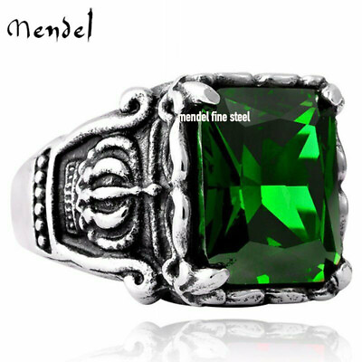 #ad MENDEL Stainless Steel Mens Womens Statement Crown Green CZ Stone Ring Size 7 15 $11.99