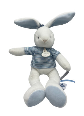 #ad Doudou et Compagnie White Rabbit Plush Lovey Baby Stuffed Animal Paris Blue Flaw $15.97