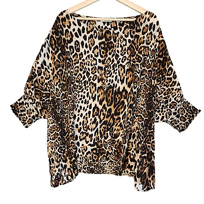 #ad Oddi Dolman Sleeve Animal Leopard Print Dolman Sleeve Blouse Womens Sz 2X $14.95