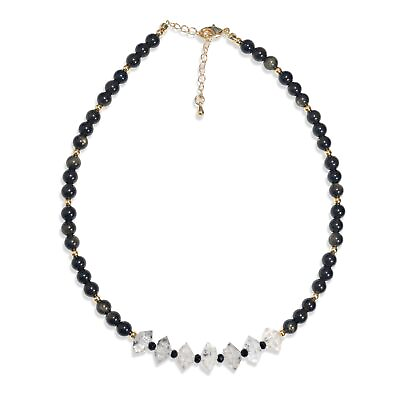 #ad Natural Black Obsidian Herkimer Diamond Crystals Reiki Stone Choker Necklace $32.29