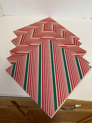 #ad VTG CHRISTMAS WRAPPING PAPER Red white Stripes Red green white 5 Sheets $11.00