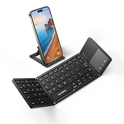 #ad Foldable Bluetooth Keyboard with Touchpad Portable Wireless Full Size Keyboard $44.38