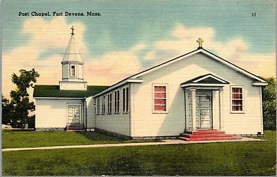 #ad Postcard Post Chapel Fort Devens Massachusetts MA POSTED $1.83