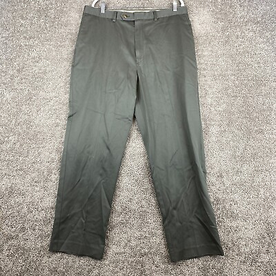 #ad Roundtree amp; Yorke Easy Care Dress Pants Men#x27;s 36x30 Green Grey Cotton Flat Front $15.95