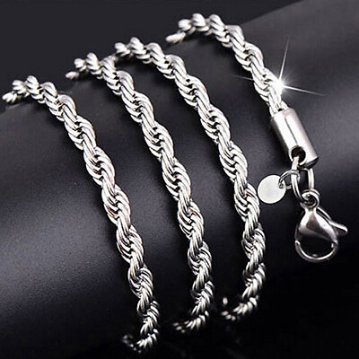 #ad 925 Sterling Solid 2MM Silver Twisted Rope Chain Necklace 18quot; 24quot; Mens Womens $7.21
