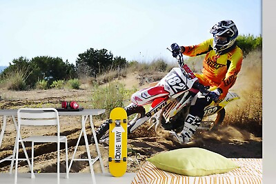 #ad 3D Motocross Rider G467 Transport Wallpaper Mural Self adhesive Removable Wendy AU $74.99