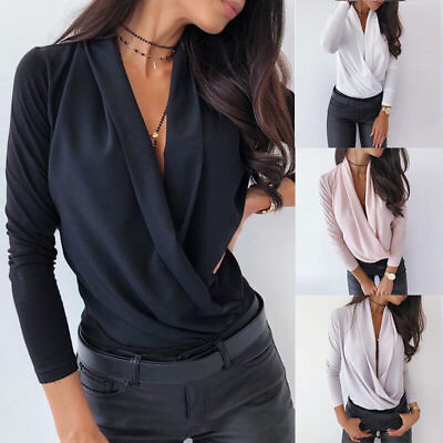 #ad Women Tops Neck Sleeve Shirt Casual BlouseWork Office Ladies Long Plain $17.15