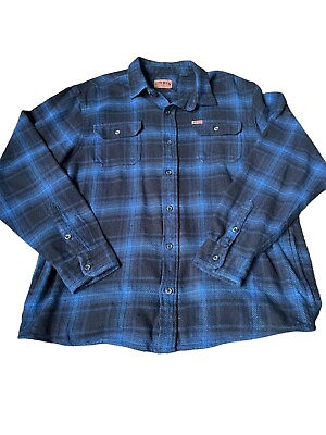 #ad Orvis Mens Shirt X LARGE Big Bear Flannel Shacket Blue Black Buffalo Heavy Plaid $29.99