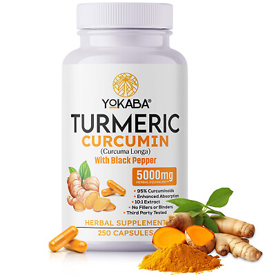 #ad 250 Capsules Turmeric Curcumin 5000mg Herbal Extract BioPerine YOKABA $13.48
