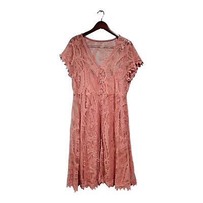 #ad Torrid Women#x27;s Dress Shirt Midi Lace Overlay Button Front Pink Shirt Dress Sz 2x $25.00