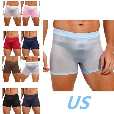 #ad US Men#x27;s Glossy Transparent Boxers Briefs Low Rise Bulge Pouch Panties Underwear $8.69