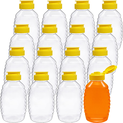 #ad 16 Pack 8Oz Clear Plastic Honey BottlesSqueeze Honey Bottle Container Holder wi $22.09