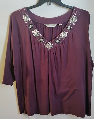 #ad Soft By Avenue Women#x27;s Plus Size 24 Top Purple Beaded Casual $11.04