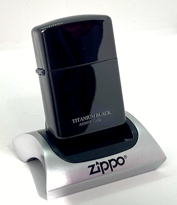 #ad Zippo Armor Case Titanium Black Side Logo Etching Brass Oil Lighter Japan New $91.00