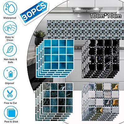 #ad 30 Pcs PVC 3D Tile Brick Wall Sticker Self Adhesive Waterproof Panel Home Decor $9.95