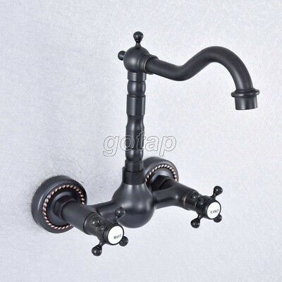 #ad Wall Mount Oil Rubbed Bronze Swivel Bathroom Sink Faucet Basin Tap Dual Handle $55.47