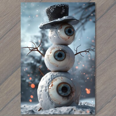 #ad POSTCARD Snowman Eyes Eyeballs Winter Christmas Tree Creepy Weird Snow Man Xmas $6.00