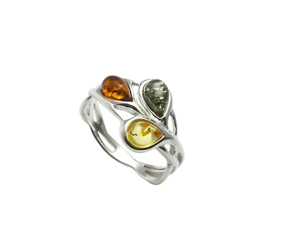 #ad NATURAL BALTIC AMBER STERLING SILVER 925 Gemstone RING Multicolour amp; Box GBP 26.99