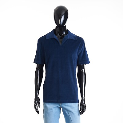 #ad LORO PIANA 990$ Blue Porto Venere Buttonless Polo Shirt Cotton Silk $720.00