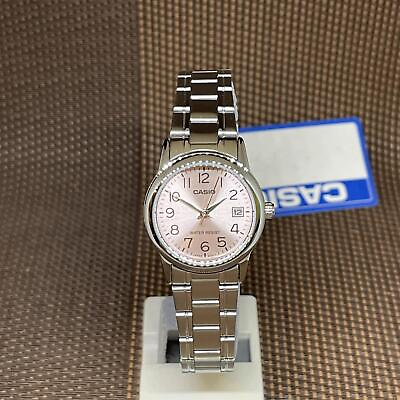 #ad Casio LTP V002D 4B Analog Ladies Pink Dial Stainless Steel Date Quartz Watch $26.90