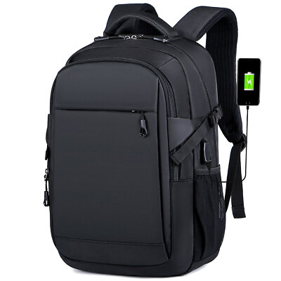 #ad Men Laptop Backpack School Travel Computer Bookbag with USB Charging Port Black $34.96