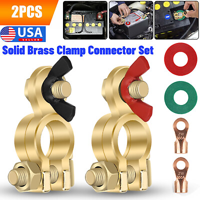 #ad 2x Solid Brass Battery Terminal Connector Top Post End Clamps Set for Car Marine $9.98