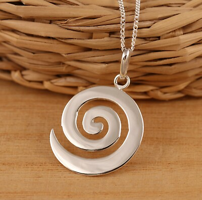 #ad Solid 925 Sterling Silver Spiral of Life Pendant Necklace Curb Chain Gift Boxed GBP 12.68