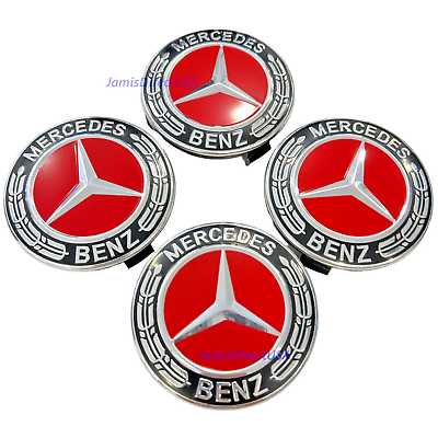 #ad 4X Mercedes Benz Classic RED Wheel Center Hub Caps Emblem 75MM Laurel Wreath $14.90