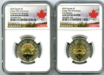 #ad 2019 $2 CANADA NGC GEM UNC TOONIE 75TH D DAY TWO DOLLAR 2 COIN SET FIRST RELEASE $99.00