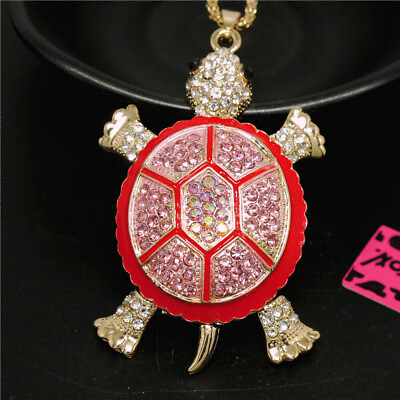 #ad Fashion Women Rhinestone Red Enamel Lovely Turtle Crystal Pendant Necklace $3.95