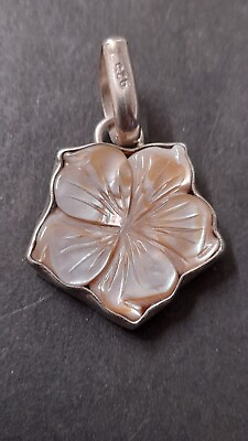 #ad Vintage Sterling Silver 925 Pink Mother Of Pearl Flower Pendant GBP 22.00