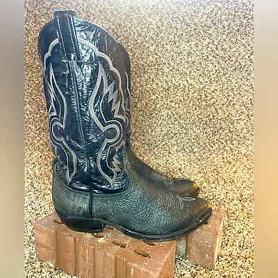 #ad Rare Tony Lama Shrunken Shoulder Bull Hide Sz9.5 Blk Cowboy Western Style 6252 $99.99