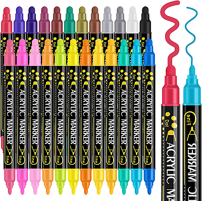 #ad #ad 24 Colors Dual Tip Acrylic Paint Pens Markers Premium Acrylic Paint Pens for Wo $15.84