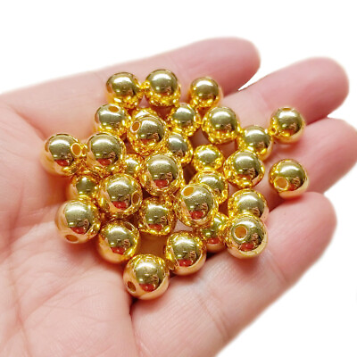 #ad Round Gold Plated Acrylic Plastic 4mm 5mm 6mm 8mm 10mm 12mm Loose Beads Lot $2.35