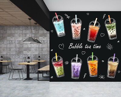 #ad 3D Pearl Tea J142 Fruit Bubble Tea Milk Tea Shop Wallpaper Mural Self adhesive $64.99