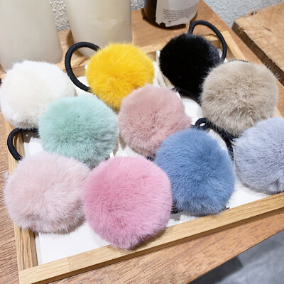 #ad Big Pompom Hair Ring Soft Elastic Warm Hair Ties Ponytail Hair Rubber Bands 1PC C $1.29