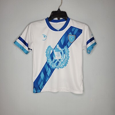 #ad Guatemala Boys Soccer Jersey Size 8 White Blue Short Sleeve Polyester $13.65