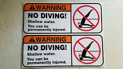 #ad  No Diving Shallow Water Sticker Set of 2 SIZE is 8 7 8quot; x 3 1 2quot; each $5.49
