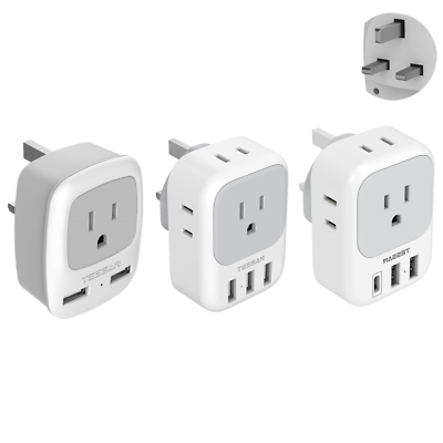 Power Plug Adapter with 4 Outlet 2 3 USB for US Travel to London British Ireland $15.99