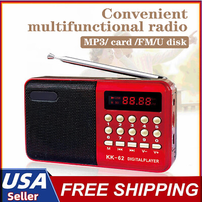 #ad New Rechargeable Portable FM Multifunction Mini Radio MP3 Music Player Red USA $14.28
