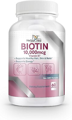 #ad Herba Heal Biotin 10000MCG Capsules Hair Growth Vitamin B7 Pills $12.95