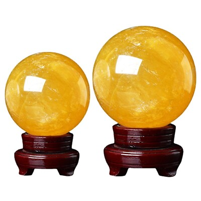 #ad Yellow Natural Citrine Calcite Quartz Crystal Sphere Ball Healing Gemstone Decor $7.99