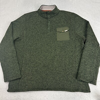 #ad WOOLRICH Sweater Mens XL Green Snap Button Fleece Pullover Polyester $19.55