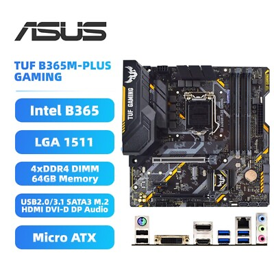 #ad ASUS TUF B365M PLUS GAMING Motherboard Intel B365 LGA1151 DDR4 SATA3 HDMI DVI DP $98.00