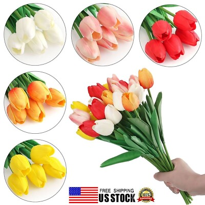 #ad 10Pcs Artificial Tulip Flowers Fake Flower Bouquet for Wedding Party Home Decor $9.83