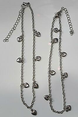 #ad Stainless Steel Ankle Bracelets Hearts 2 Piece Wholesale Lot Adjustable New S 1 $12.95