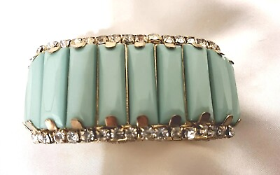 #ad Vintage Costume Jewelry Stretch Bracelet with Rhinestones amp; Aqua Stones $10.95
