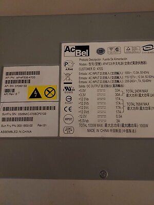 #ad AcBel Model AP14FS35 Sun PN 300 1800 02 Rev 51 1000 Watt Power Supply GarA4 $150.00