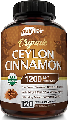 #ad Nutriflair Organic Ceylon Cinnamon Supplement 1200Mg 120 Capsules USDA Certified $34.91